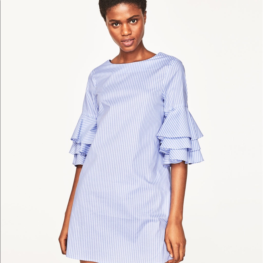 Zara striped dress with ruffled sleeves